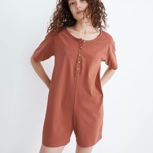 Madewell Henley Pajama Romper in Weathered Brick - Size S